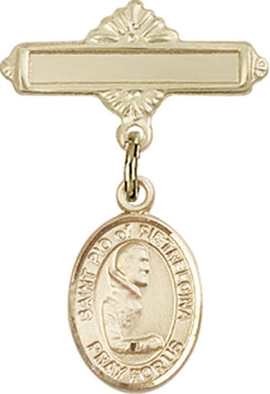 St. Pio of Pietrelcina Charm and Polished Engravable Badge Pin