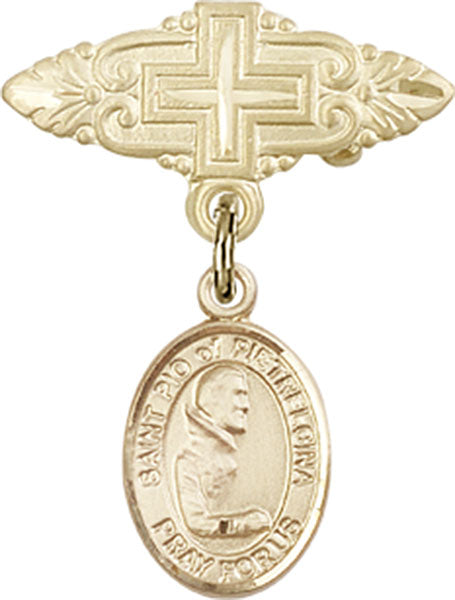 St. Pio of Pietrelcina Charm and Badge Pin with Cross