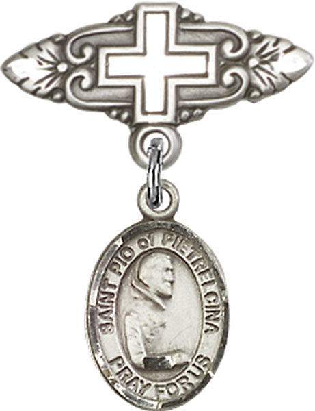 St. Pio of Pietrelcina Charm and Badge Pin with Cross