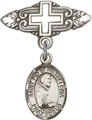 St. Pio of Pietrelcina Charm and Badge Pin with Cross