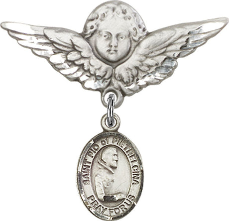 St. Pio of Pietrelcina Charm and Angel with Larger Wings Badge Pin