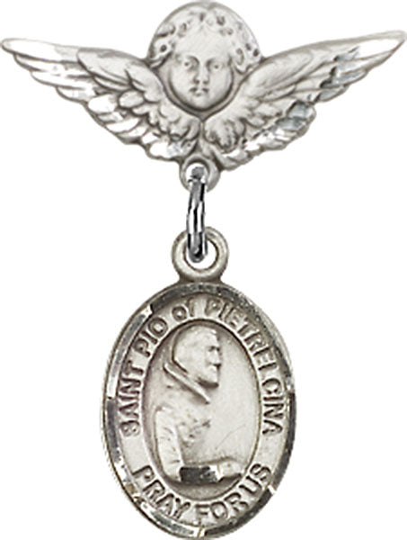 St. Pio of Pietrelcina Charm and Angel with Smaller Wings Badge Pin