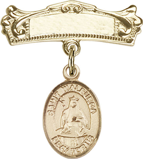 St. Walburga Charm and Arched Polished Engravable Badge Pin