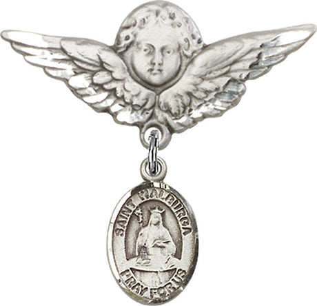 St. Walburga Charm and Angel with Larger Wings Badge Pin