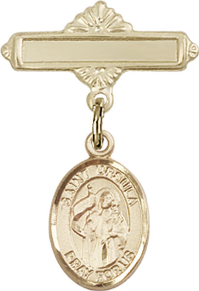 St. Ursula Charm and Polished Engravable Badge Pin