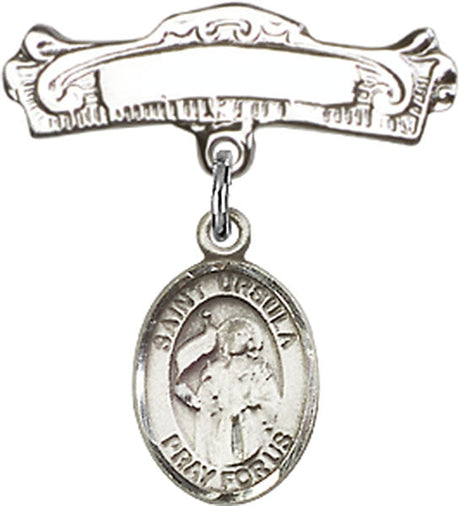 St. Ursula Charm and Arched Polished Engravable Badge Pin