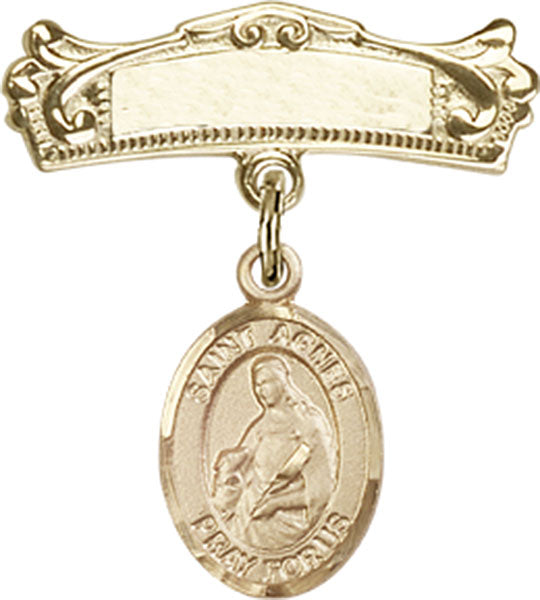 St. Agnes of Rome Charm and Arched Polished Engravable Badge Pin