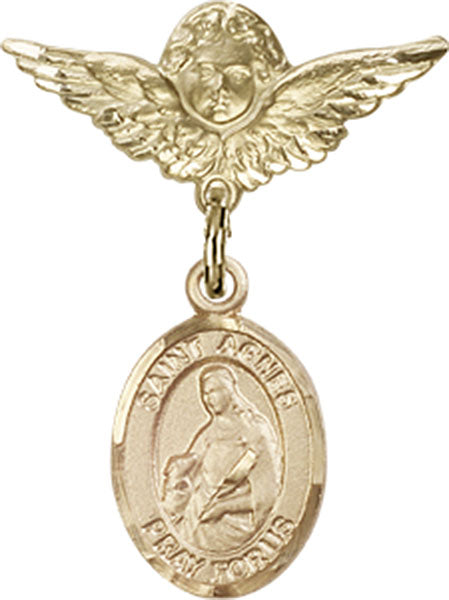 St. Agnes of Rome Charm and Angel with Smaller Wings Badge Pin