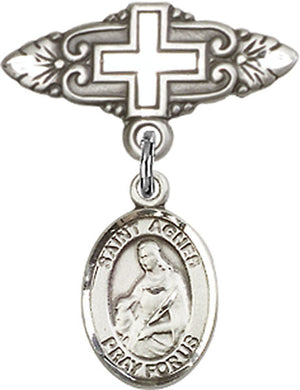 St. Agnes of Rome Charm and Badge Pin with Cross