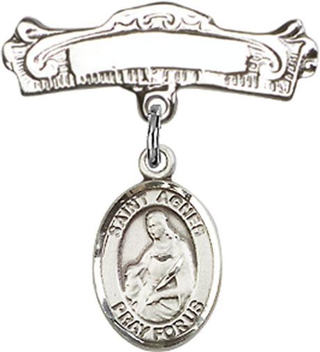 St. Agnes of Rome Charm and Arched Polished Engravable Badge Pin