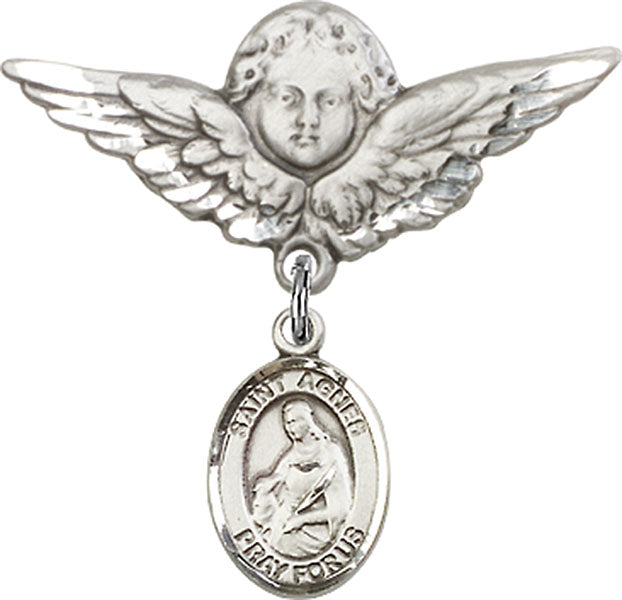 St. Agnes of Rome Charm and Angel with Larger Wings Badge Pin