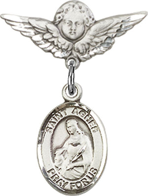 St. Agnes of Rome Charm and Angel with Smaller Wings Badge Pin