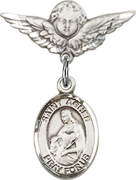 St. Agnes of Rome Charm and Angel with Smaller Wings Badge Pin