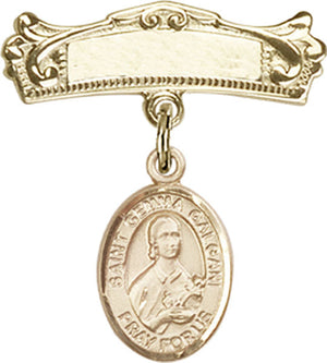 St. Gemma Galgani Charm and Arched Polished Engravable Badge Pin