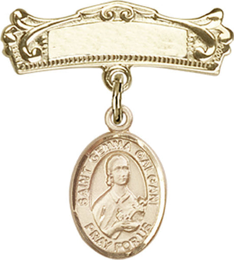 St. Gemma Galgani Charm and Arched Polished Engravable Badge Pin