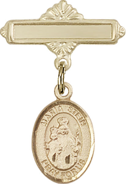 Maria Stein Charm and Polished Engravable Badge Pin