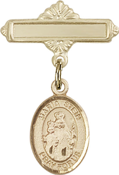 Maria Stein Charm and Polished Engravable Badge Pin