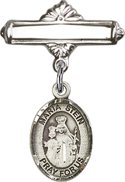 Maria Stein Charm and Polished Engravable Badge Pin
