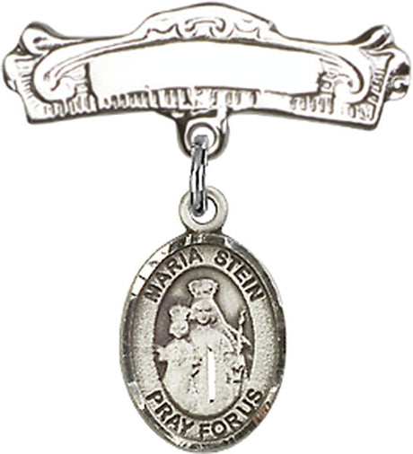 Maria Stein Charm and Arched Polished Engravable Badge Pin
