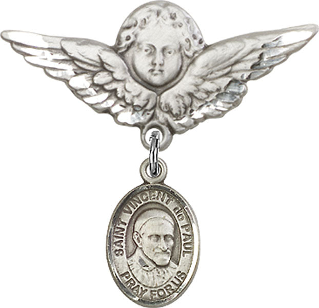 St. Vincent de Paul Charm and Angel with Larger Wings Badge Pin