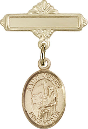 St. Jerome Charm and Polished Engravable Badge Pin