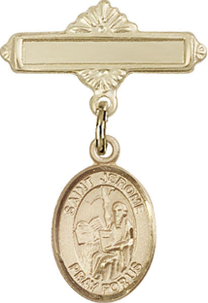 St. Jerome Charm and Polished Engravable Badge Pin