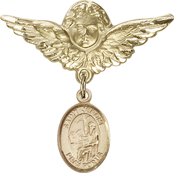 St. Jerome Charm and Angel with Larger Wings Badge Pin