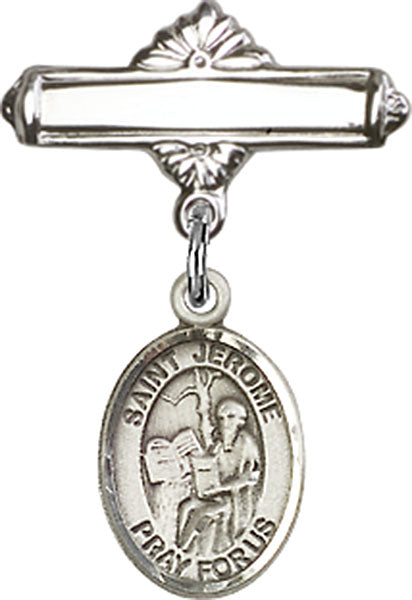 St. Jerome Charm and Polished Engravable Badge Pin