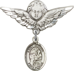 St. Jerome Charm and Angel with Larger Wings Badge Pin