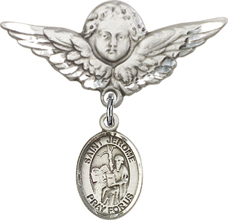 St. Jerome Charm and Angel with Larger Wings Badge Pin