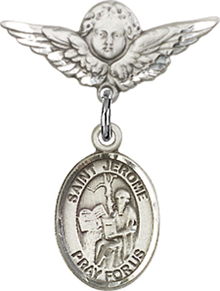 St. Jerome Charm and Angel with Smaller Wings Badge Pin