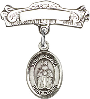 St. Sophia Charm and Arched Polished Engravable Badge Pin