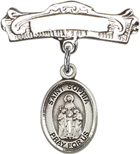St. Sophia Charm and Arched Polished Engravable Badge Pin