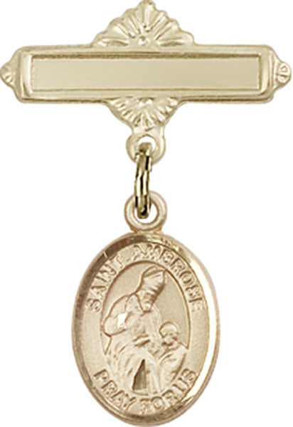 St. Ambrose Charm and Polished Engravable Badge Pin