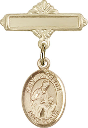 St. Ambrose Charm and Polished Engravable Badge Pin