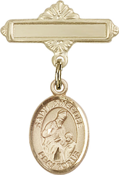 St. Ambrose Charm and Polished Engravable Badge Pin