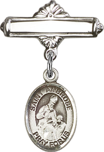 St. Ambrose Charm and Polished Engravable Badge Pin