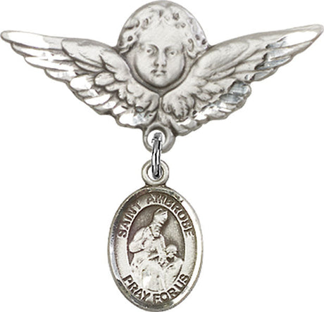 St. Ambrose Charm and Angel with Larger Wings Badge Pin