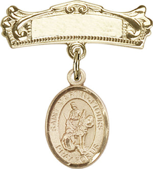 St. Martin of Tours Charm and Arched Polished Engravable Badge Pin