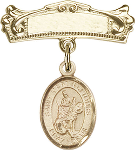 St. Martin of Tours Charm and Arched Polished Engravable Badge Pin
