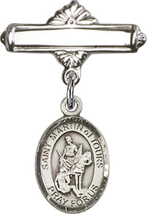 St. Martin of Tours Charm and Polished Engravable Badge Pin