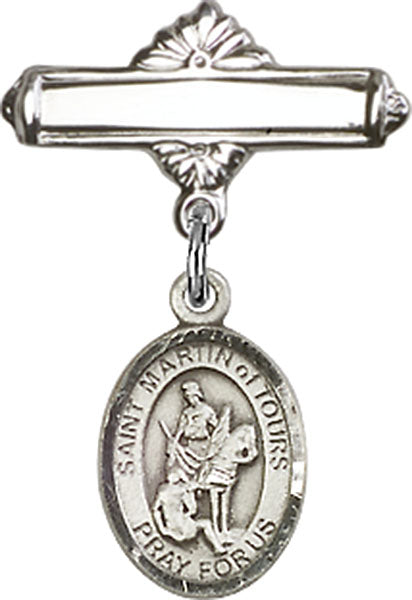 St. Martin of Tours Charm and Polished Engravable Badge Pin