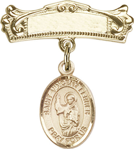 St. Vincent Ferrer Charm and Arched Polished Engravable Badge Pin