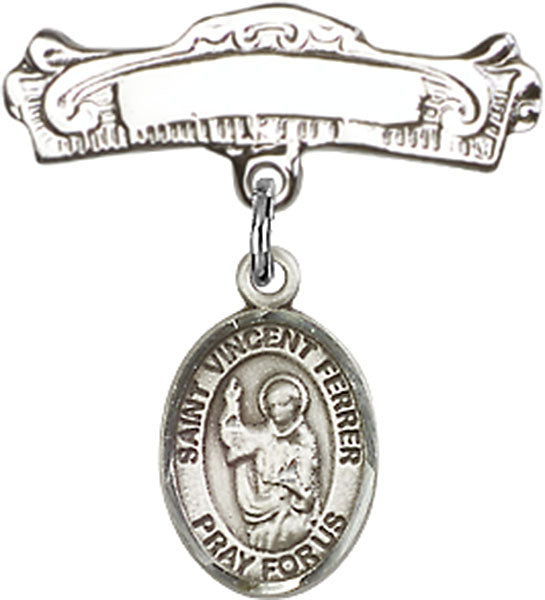 St. Vincent Ferrer Charm and Arched Polished Engravable Badge Pin