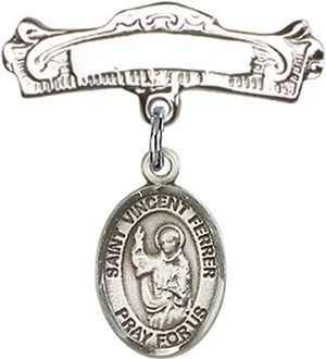 St. Vincent Ferrer Charm and Arched Polished Engravable Badge Pin