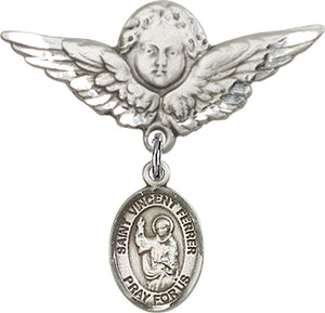 St. Vincent Ferrer Charm and Angel with Larger Wings Badge Pin