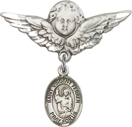 St. Vincent Ferrer Charm and Angel with Larger Wings Badge Pin