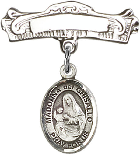 St. Madonna Del Ghisallo Charm and Arched Polished Engravable Badge Pin