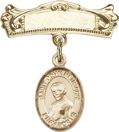 St. John Neumann Charm and Arched Polished Engravable Badge Pin