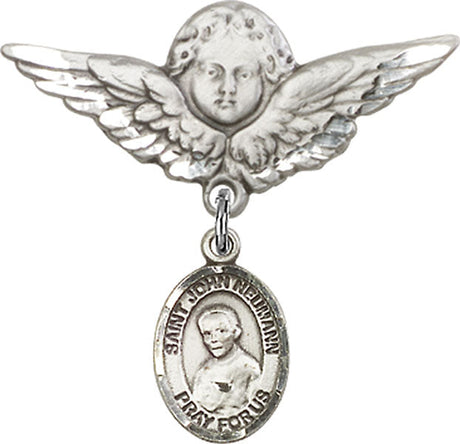 St. John Neumann Charm and Angel with Larger Wings Badge Pin